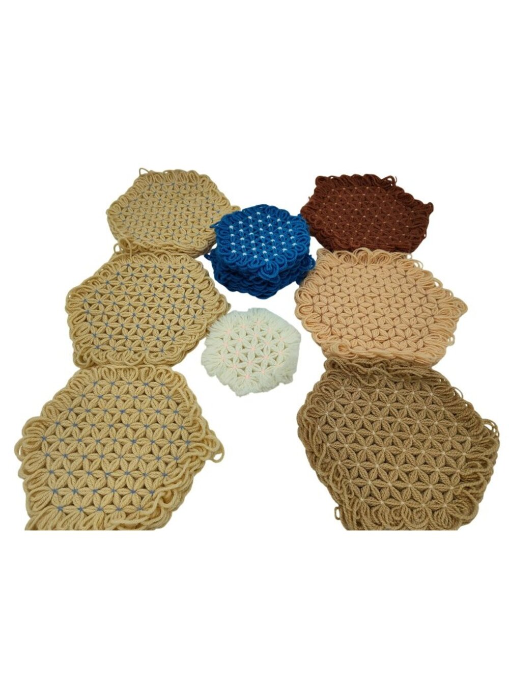 Vintage Daisy Loom Yarn Trivet & Coaster Lot, Cottagecore Cottage Granny Grandma